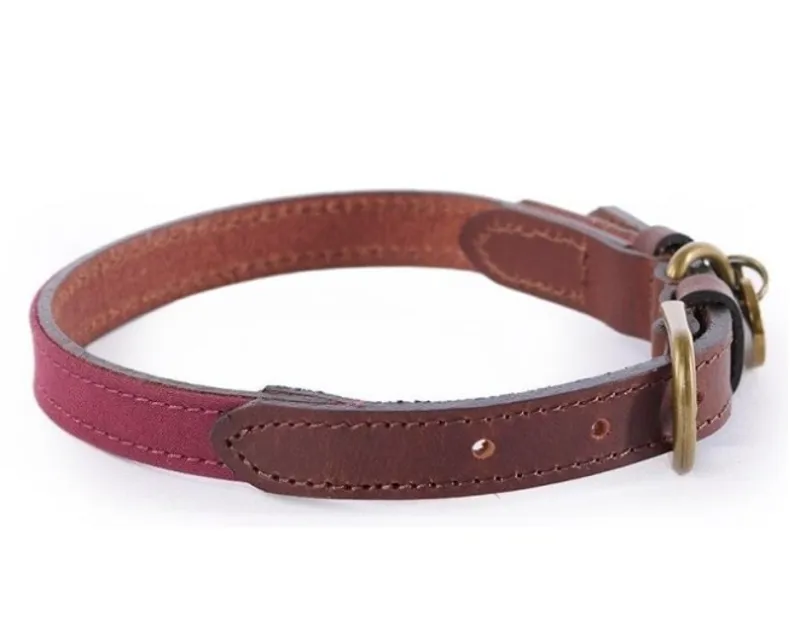 Le Chameau Waxed Cotton/Leather Dog Collar Rouge